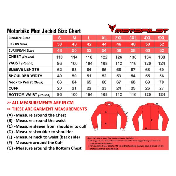 Standard Jacket Size Chart