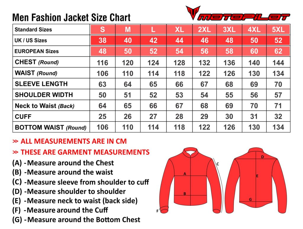 Jacket Size Chart Uk
